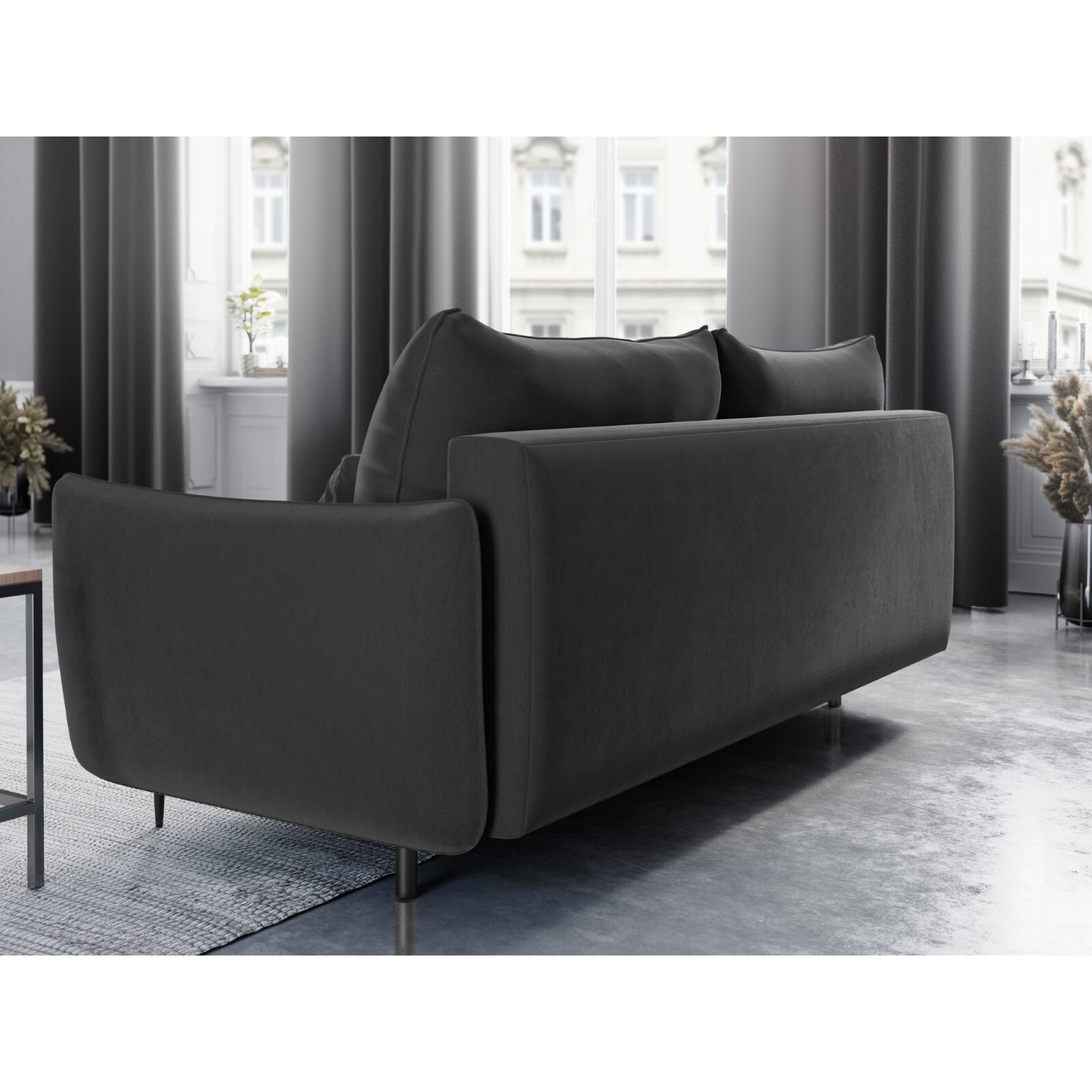 Canapé convertible avec coffre de rangement "Vermont" 3 places en velours gris foncé
