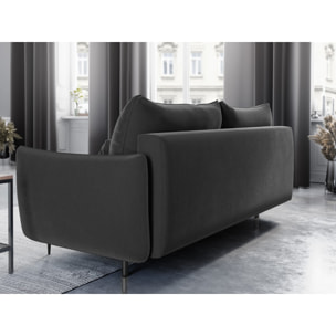 Canapé convertible avec coffre de rangement "Vermont" 3 places en velours gris foncé