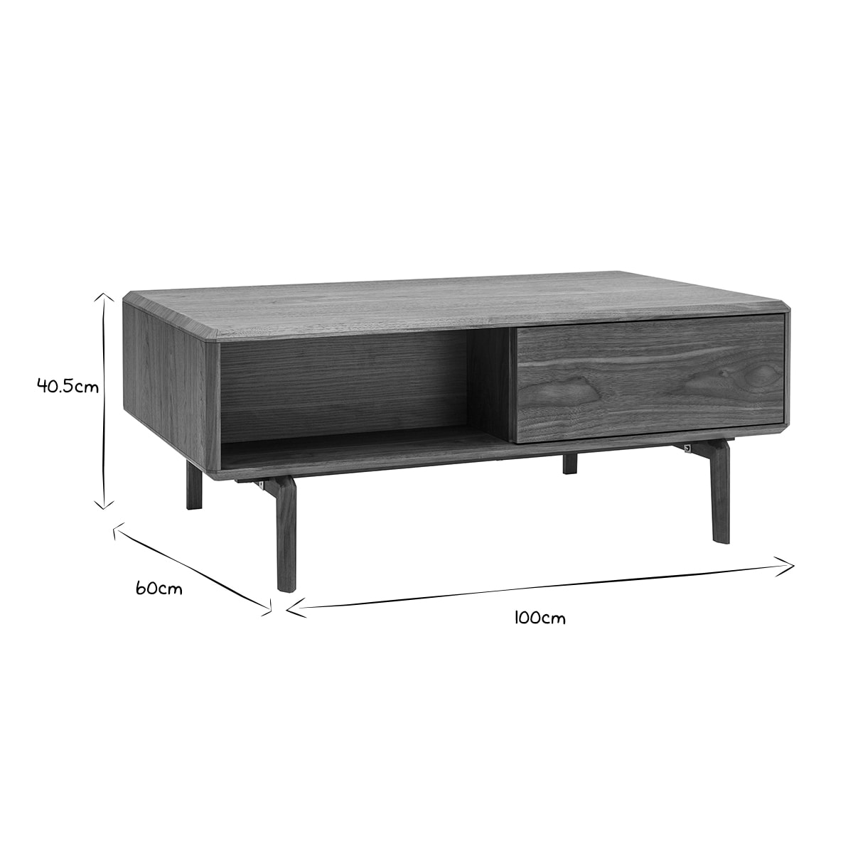 Table basse rectangulaire avec rangements bois foncé noyer L100 cm SUVA