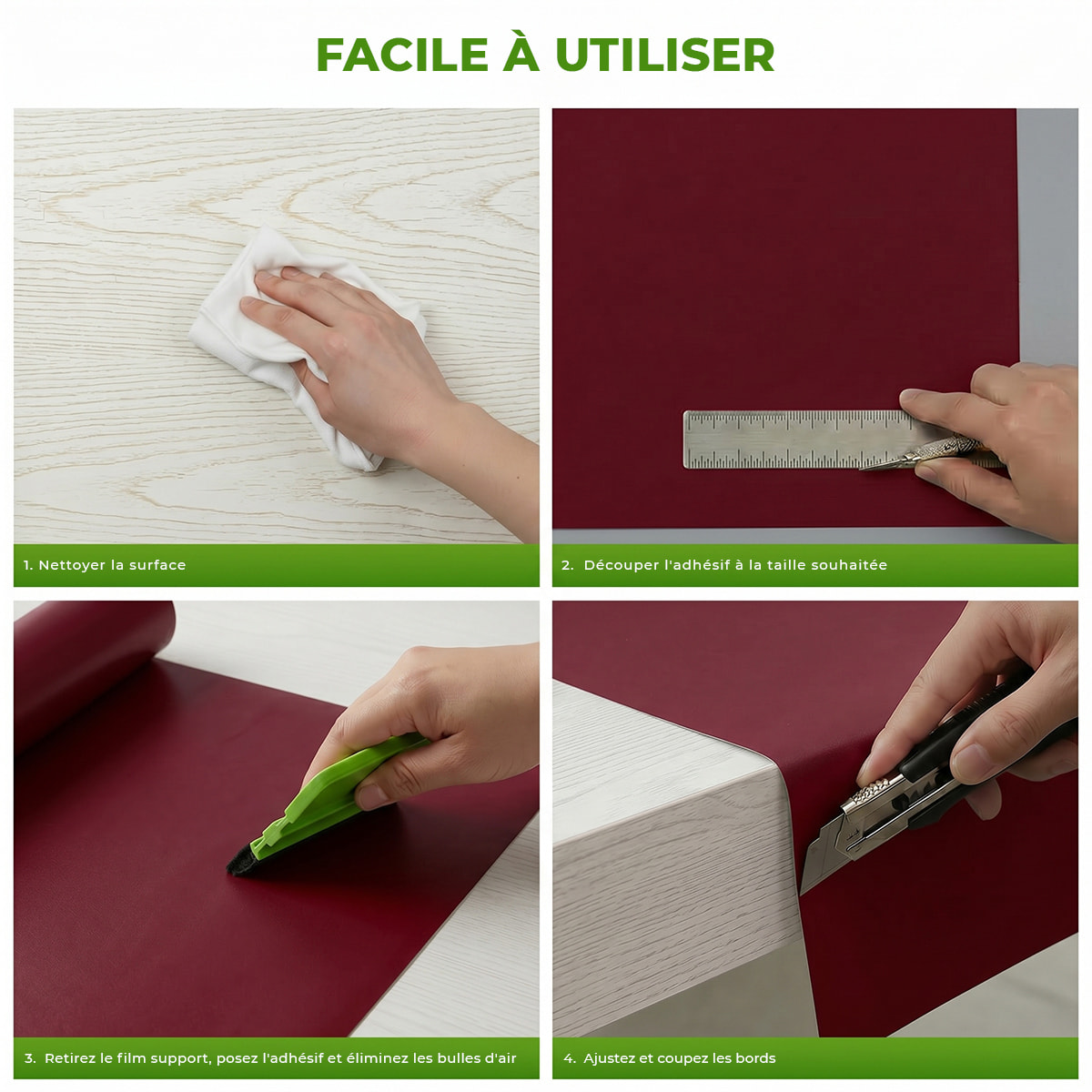 Rouleau adhésif décoratif Vinyle au Mètre - Bordeaux - Sticker Lavable Imperméable Mur Cuisine Meubles
