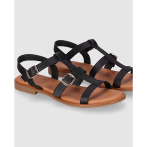 Sandalias de Piel - Negro - Tacón: Bajo