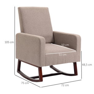 HOMCOM Silla Mecedora Tapizada en Franela Sillón Balancín Relax con Asiento Reposabrazos Acolchados y Pies de Madera de Caucho Ideal Lactancia 72x75x105 cm Marrón