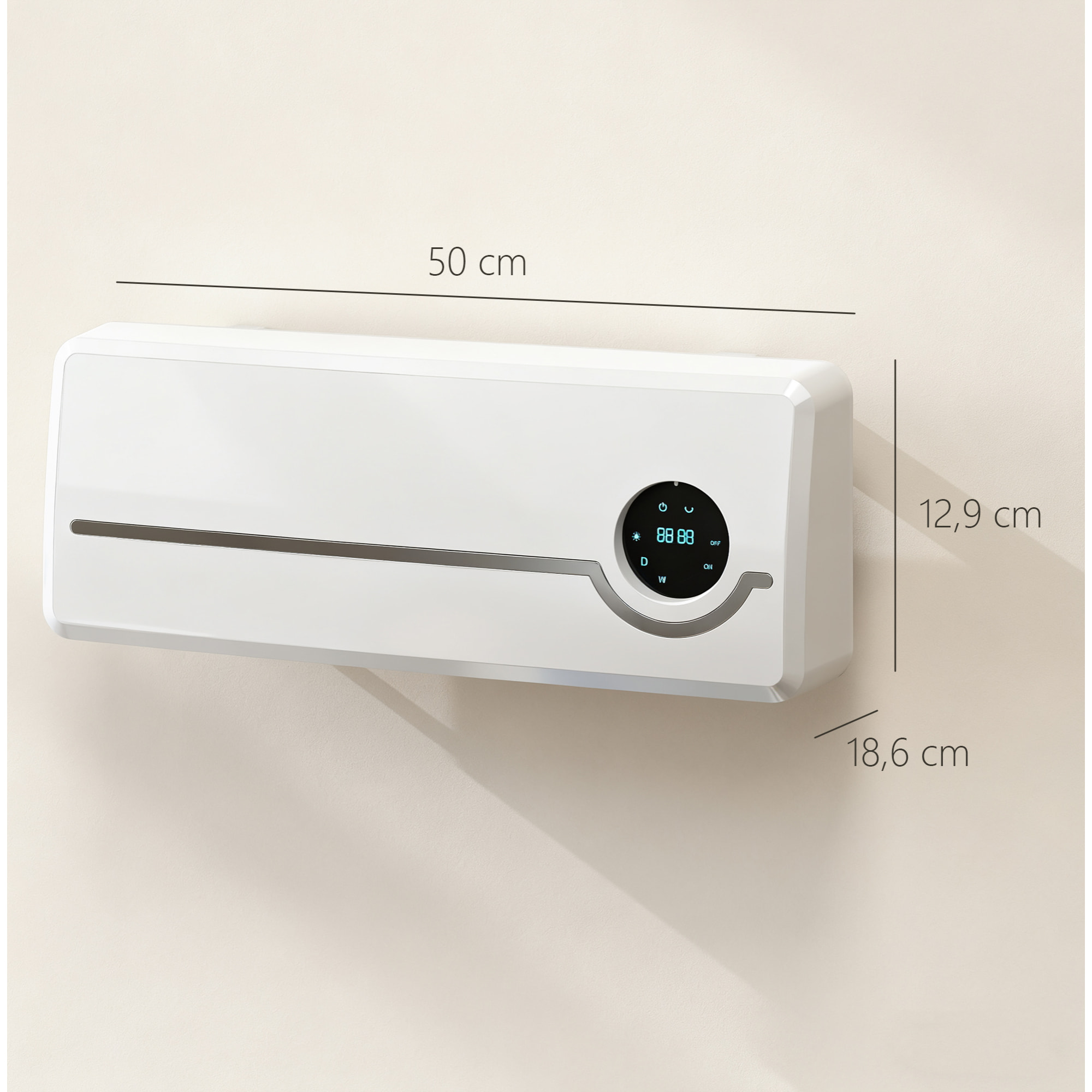 Calefactor Eléctrico Bajo Consumo Cerámico de Pared, 2000W, con 3 Modos, Pantalla LED, Termostato Regulable, Temporizador 24h, Oscilación, Mando a Distancia y Detección de Ventanas Abiertas