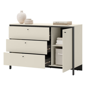 Kimi - commode 3 tiroirs et 1 porte - led inclus - Beige