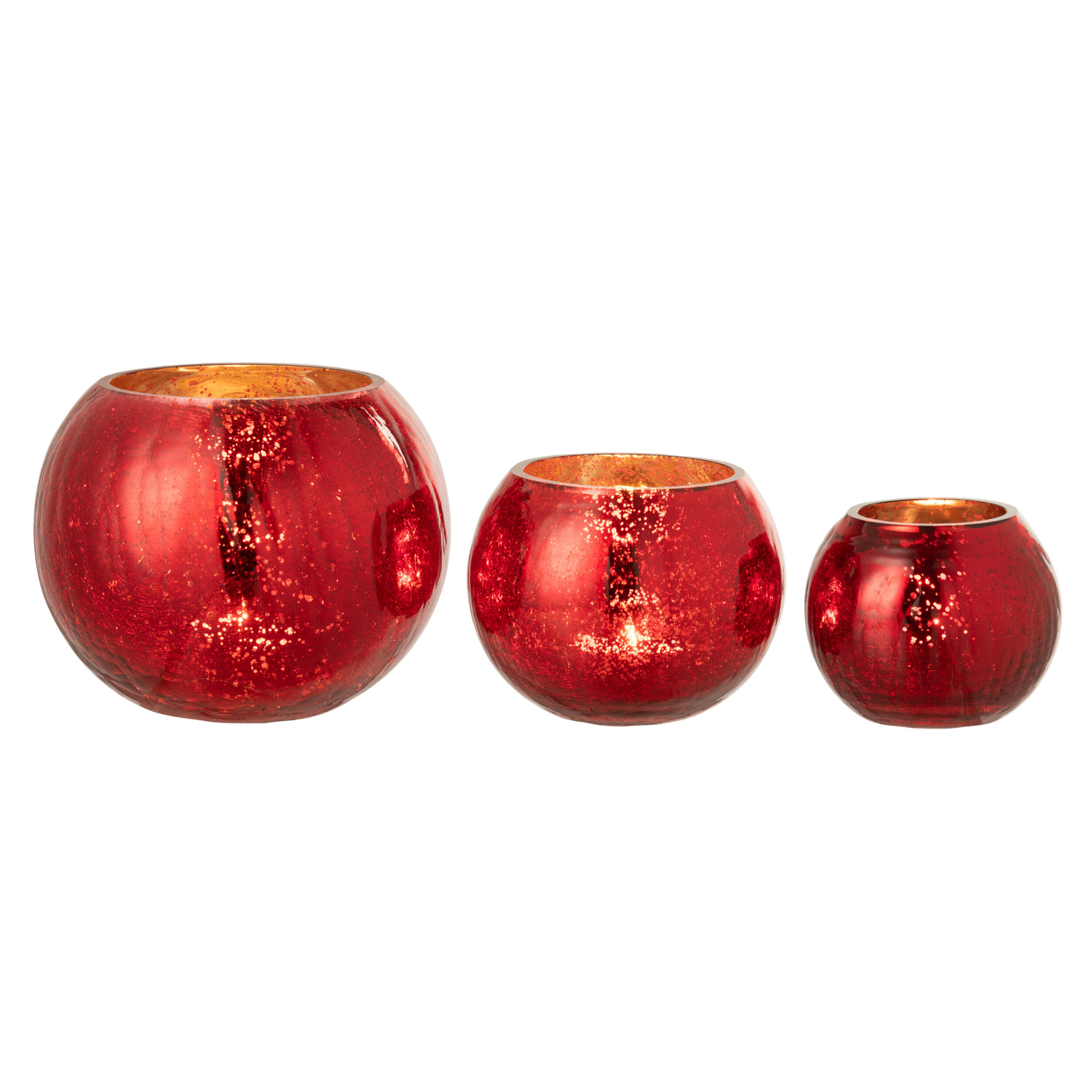J-Line photophore Boule Craquele - verre - effet nacre - rouge - large