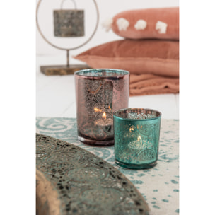 J-Line photophore Oriental - verre - azur/cuivre - small - 2 pcs