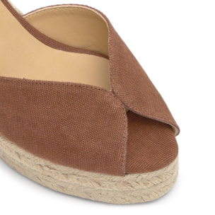 Alpargata de cuña 6 cm peep toe en lona de algodón con talonera trenzada
