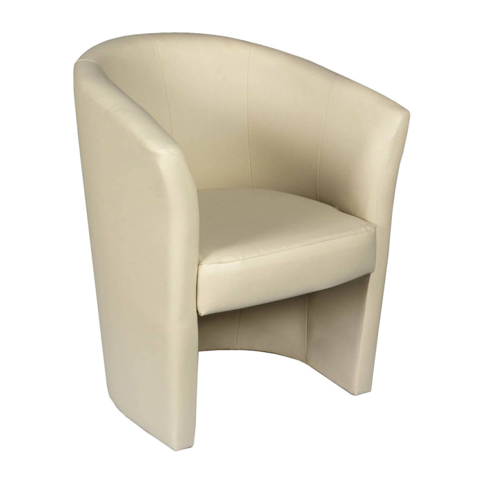 Poltrona Ago, Poltrona da salotto, Seduta imbottita, Sedia con braccioli in ecopelle, 64x63h76 cm, Beige