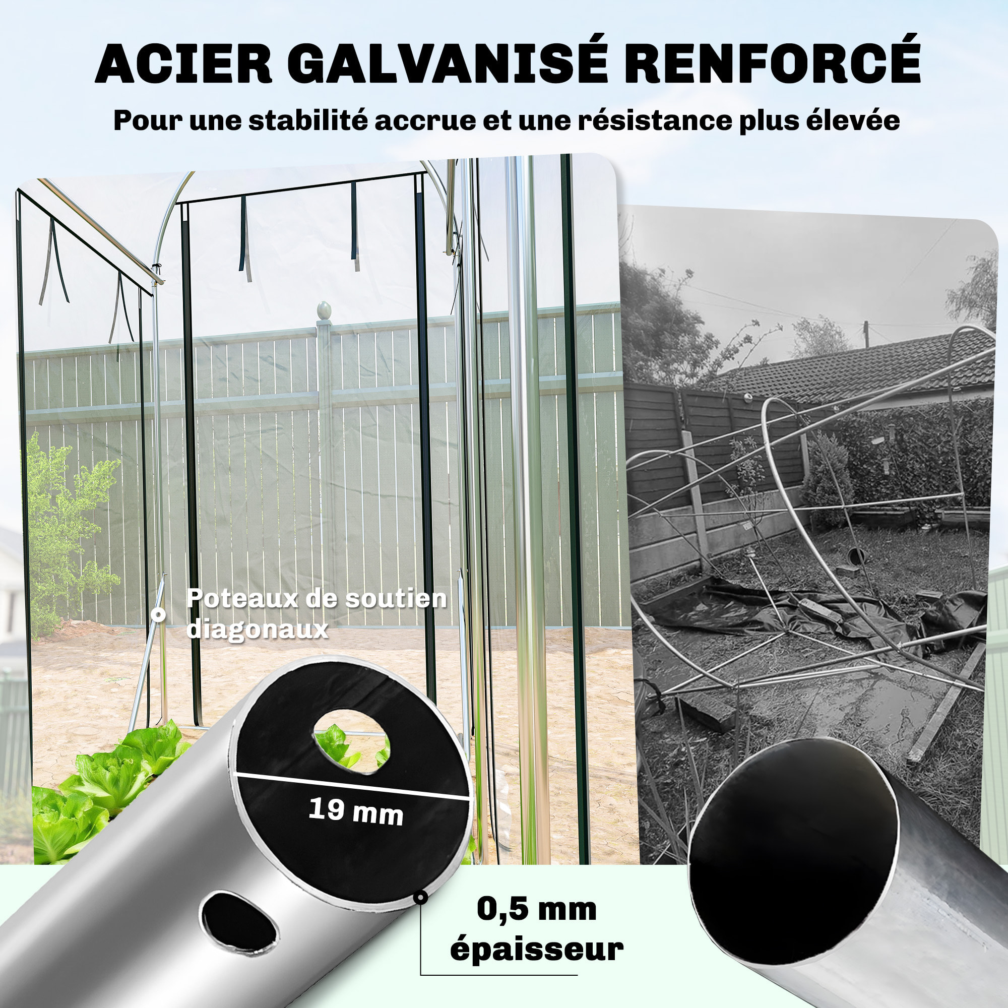 Serre à tomates - serre tunnel - 8 portes déroulantes - transparent