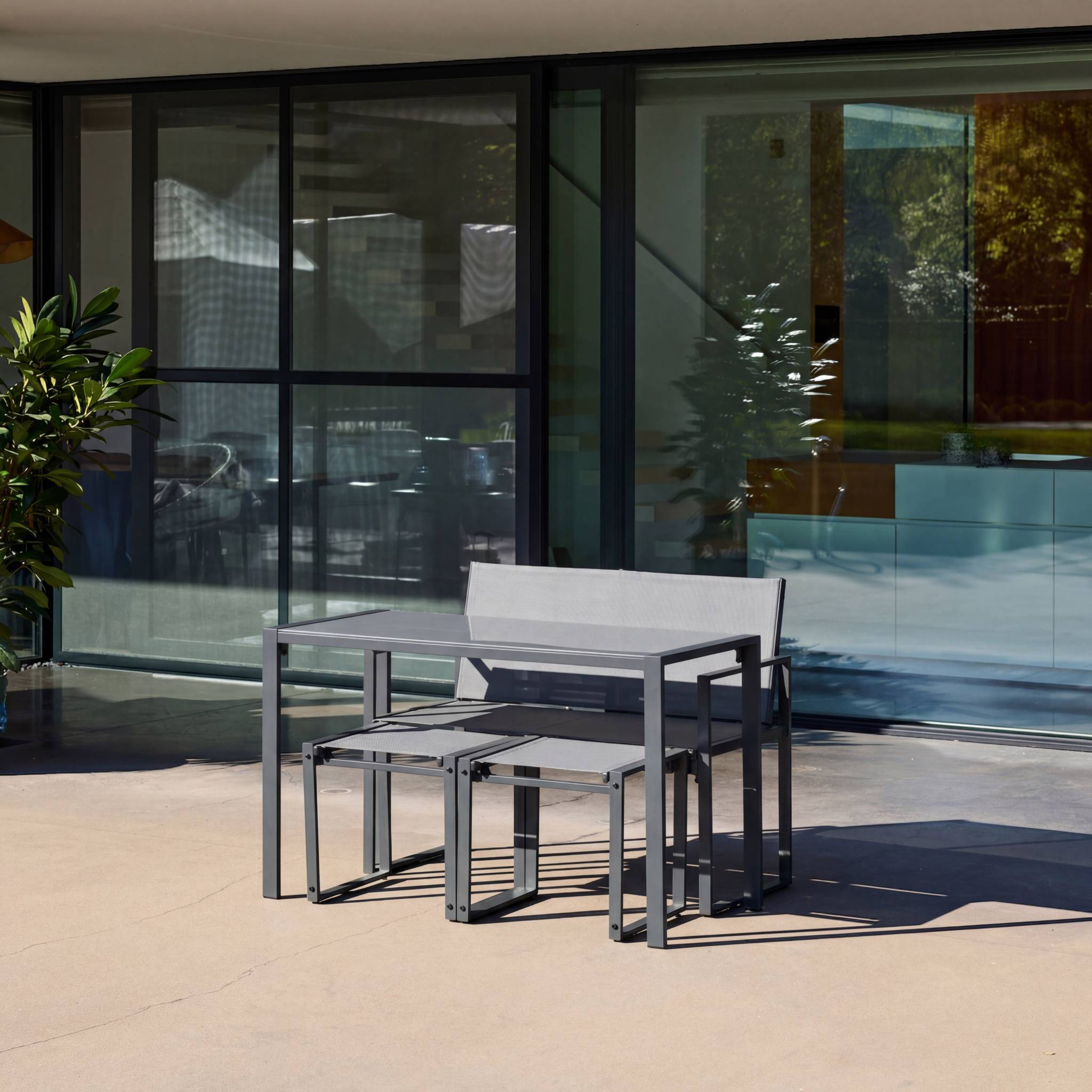 Table de jardin encastrable acier et textilène + 4 assises TAVENA