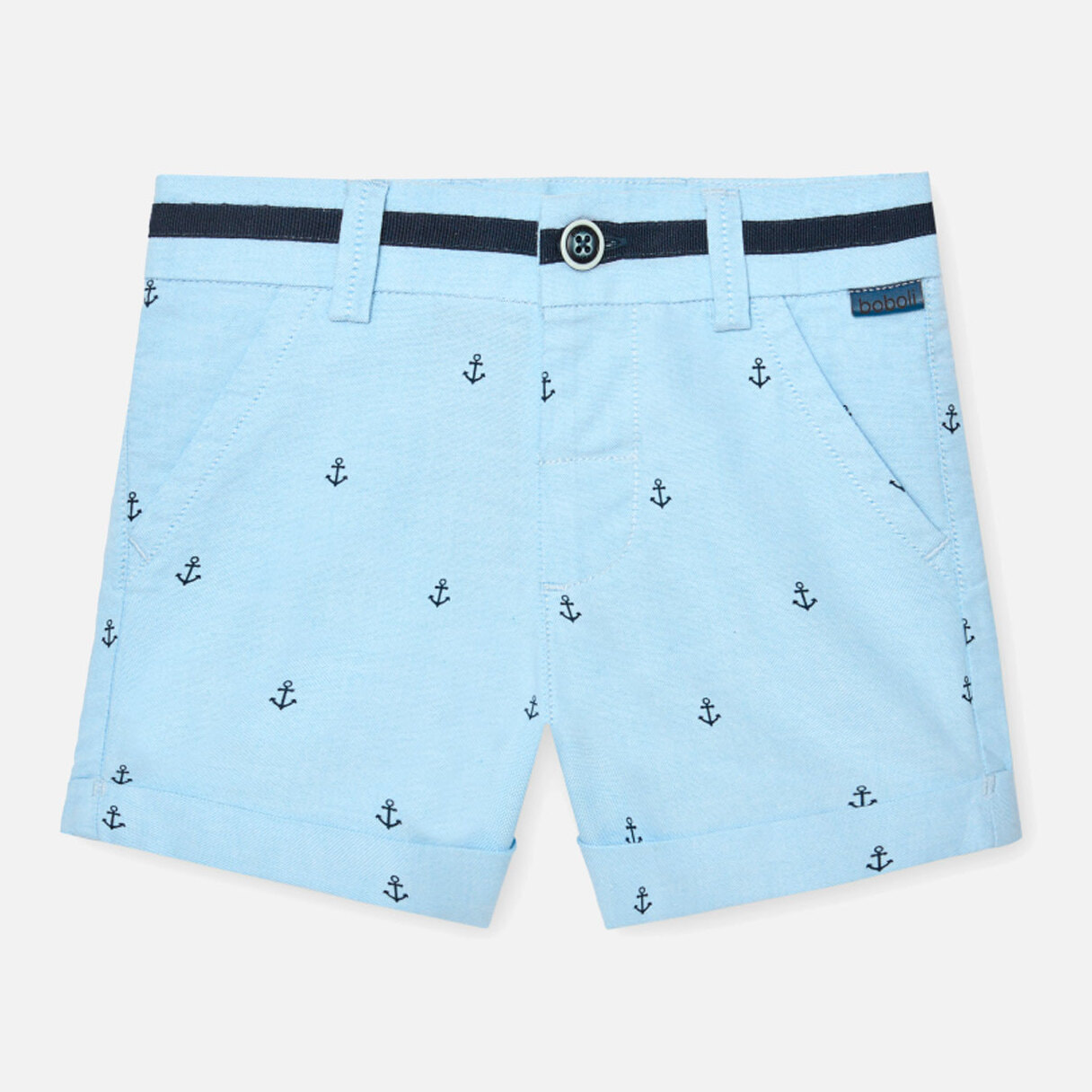Bermudas oxford niño estampadas, azul marino, cierre botón
