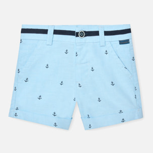 Bermudas oxford niño estampadas, azul marino, cierre botón
