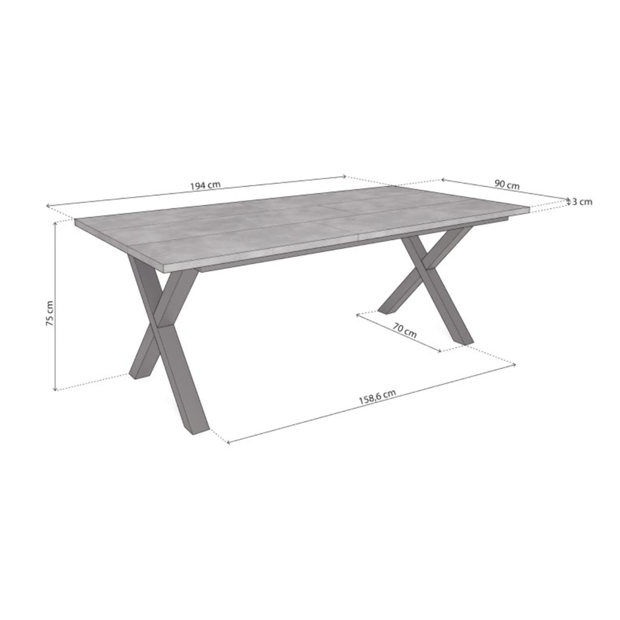 Mesa de comedor Oana 200 Cemento Negro