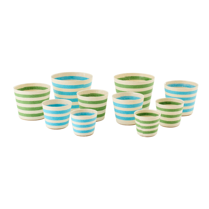 J-Line cache-pot Ligné - papier - bleu azur/vert - extra large - set de 2