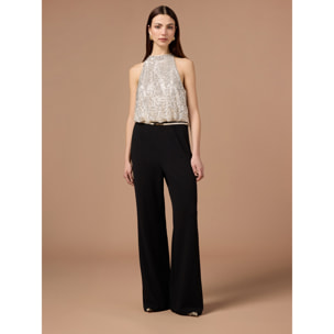 Oltre - Mono bimaterial con top de lentejuelas - Negro