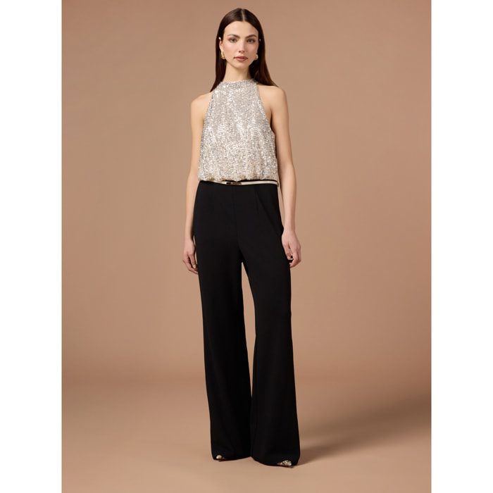 Oltre - Mono bimaterial con top de lentejuelas - Negro