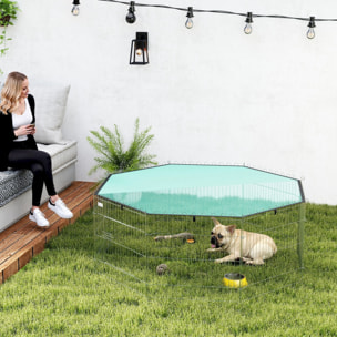 Parc pour chien 8 panneaux - avec toit, modulable et pliable - 60H cm - avec porte - intérieur et extérieur - argent vert