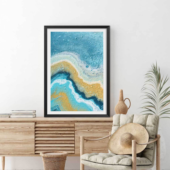 Affiche abstraite rivage naturel et lagon Affiche sous cadre noir