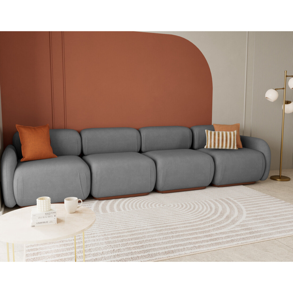 Penelope - canapé droit modulable 4 places en velours texturé - Gris