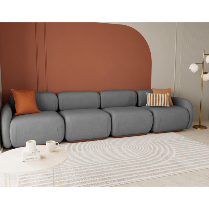 Penelope - canapé droit modulable 4 places en velours texturé - Gris