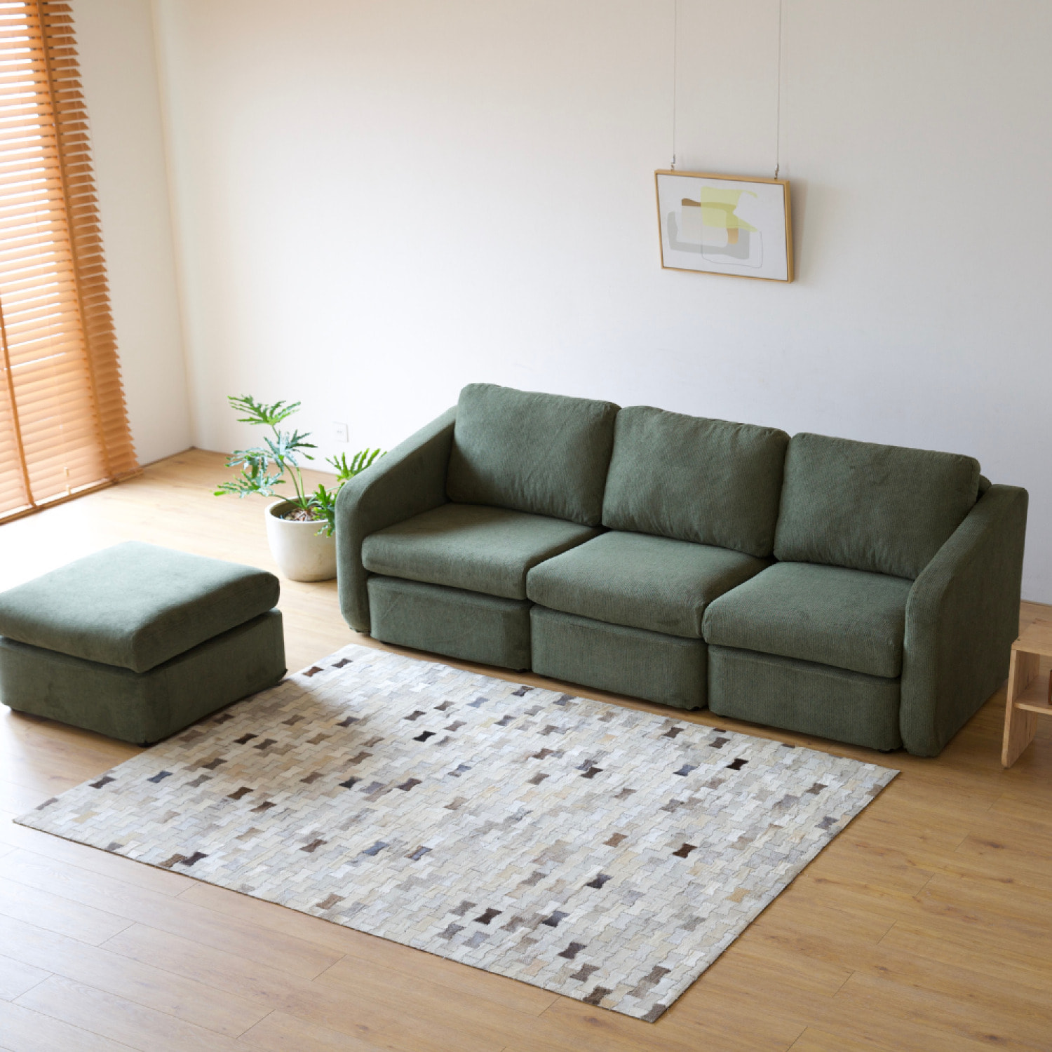 Canapé modulable 3 places vert avec pouf GALEGO