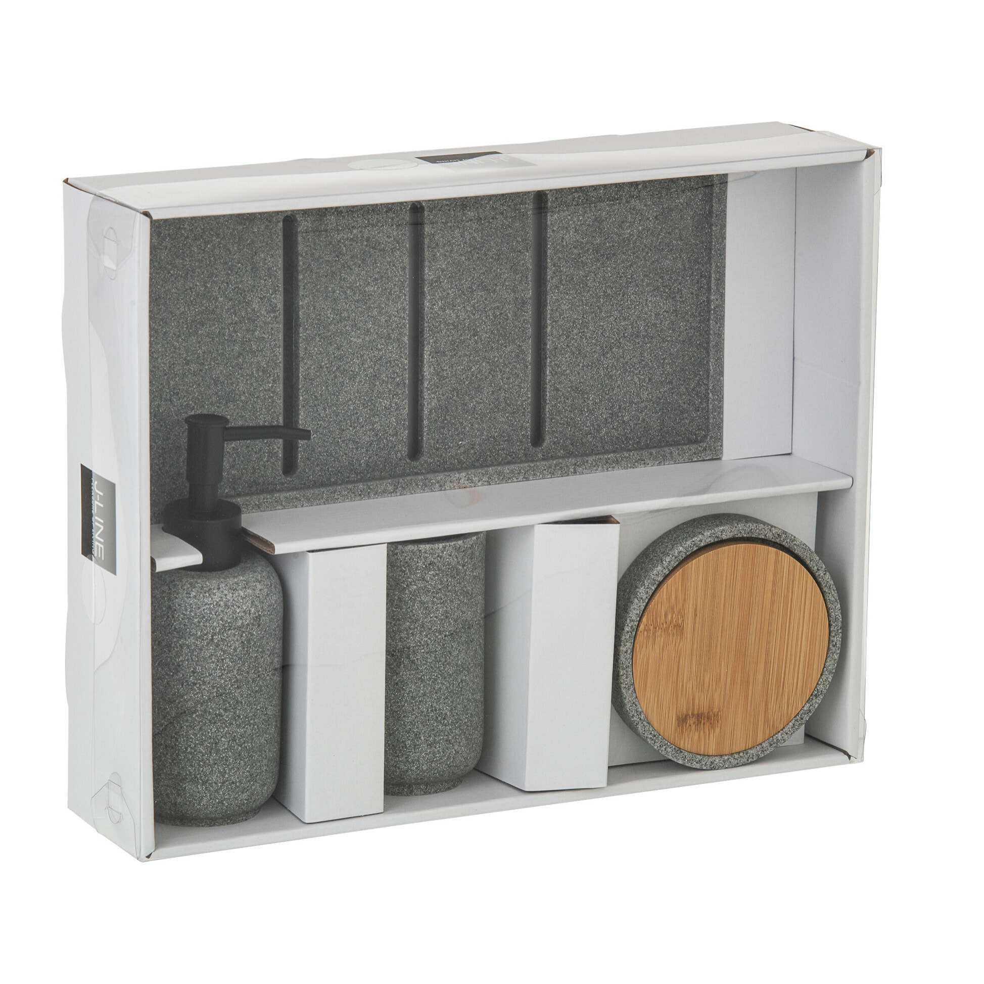 J-Line distributeur de savon On Tray - polyrésine - gris foncé/naturel