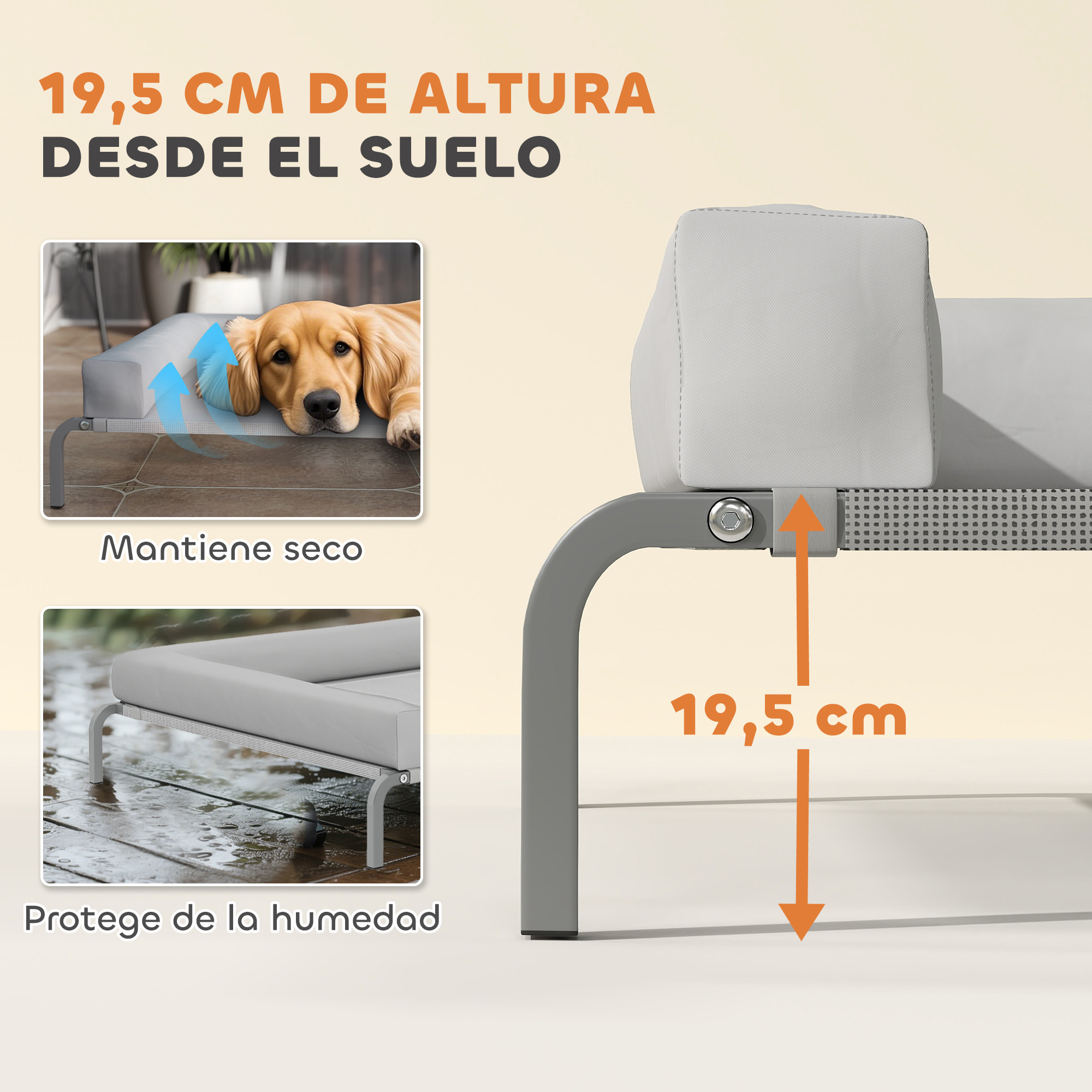 Cama Elevada para Perros Refrescante con Refuerzos Extraíbles Cama Elevada para Perros Grandes Portátil con Malla Transpirable Marco de Acero para Interior Exterior 130x90x30 cm Gris Claro