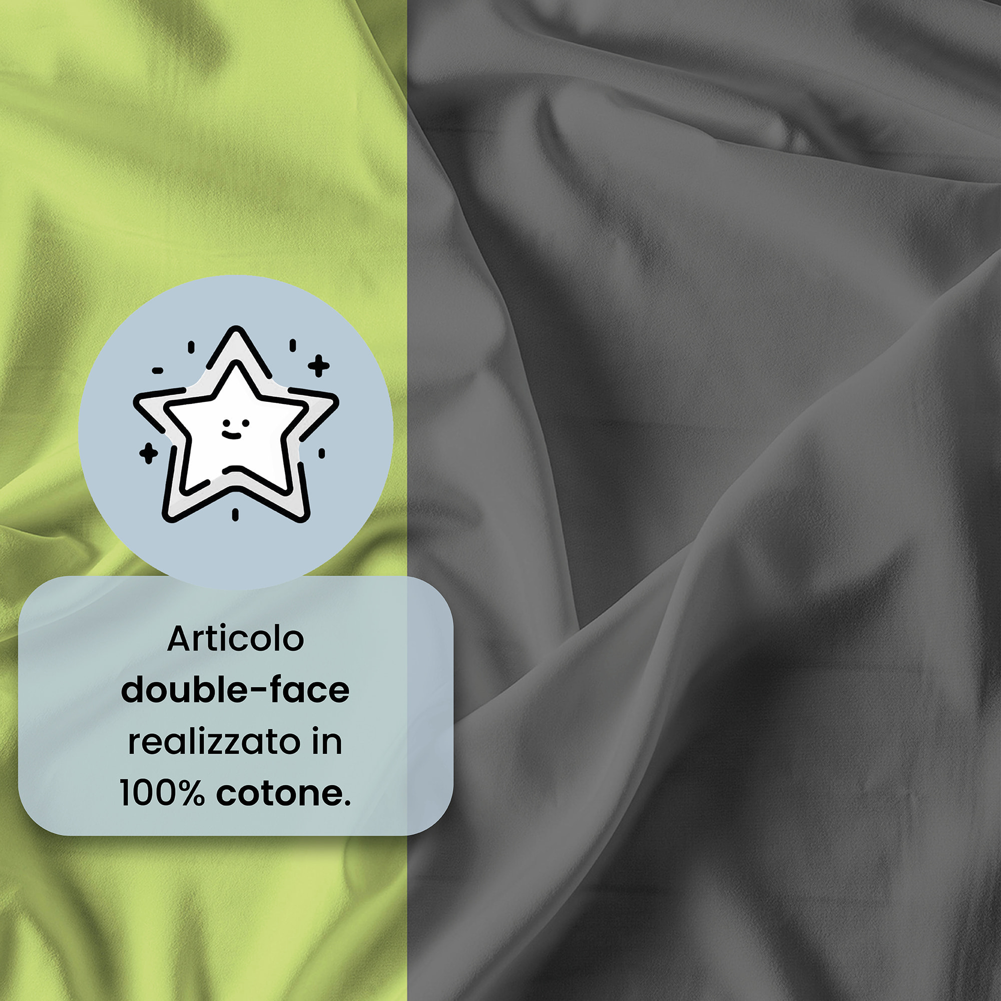 COMPLETO LETTO NATURAL COLOR, 100% Cotone, Made in Italy - VERDE ACIDO/FUMO