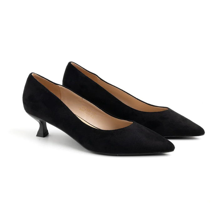 Decolleté in camoscio con tacco kitten - NERO