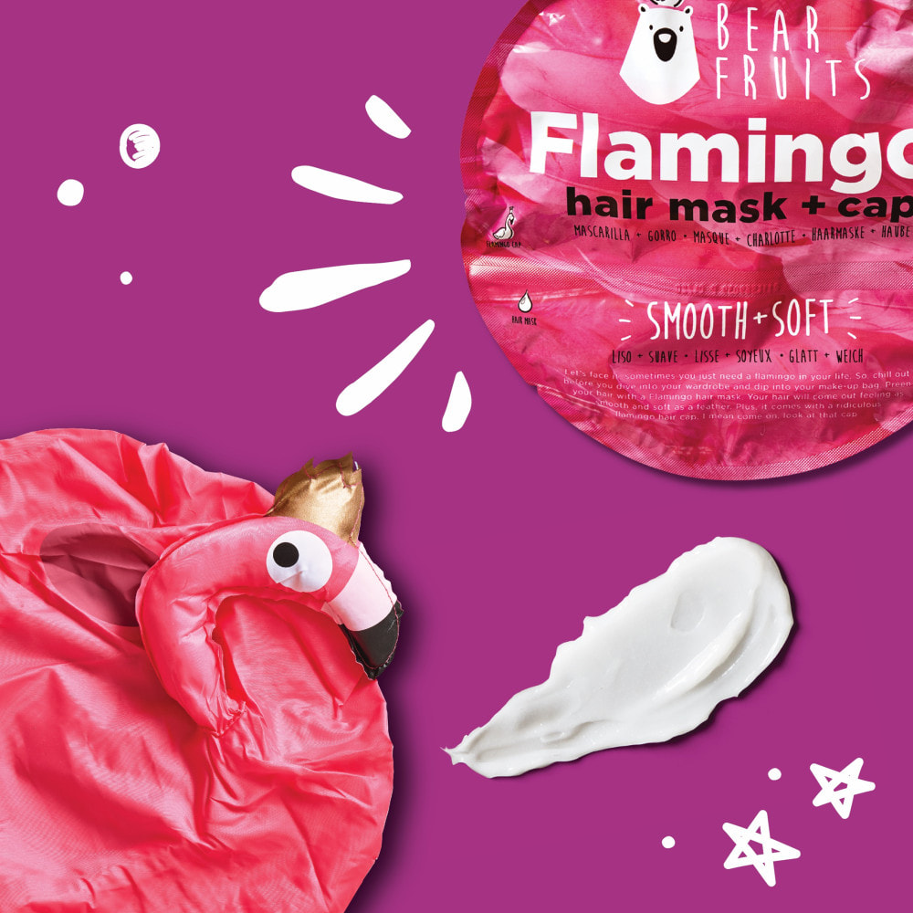 Masques Capillaires et Charlottes - Bear Fruits - Flamant Rose : Lissage et Douceur - Pack de 3