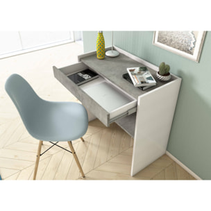 Scrivania Adri, Scrittoio moderno con cassetto, Tavolo da studio o ufficio porta PC portalibri, 100% Made in Italy, 80x40h79 cm, Bianco e Cemento