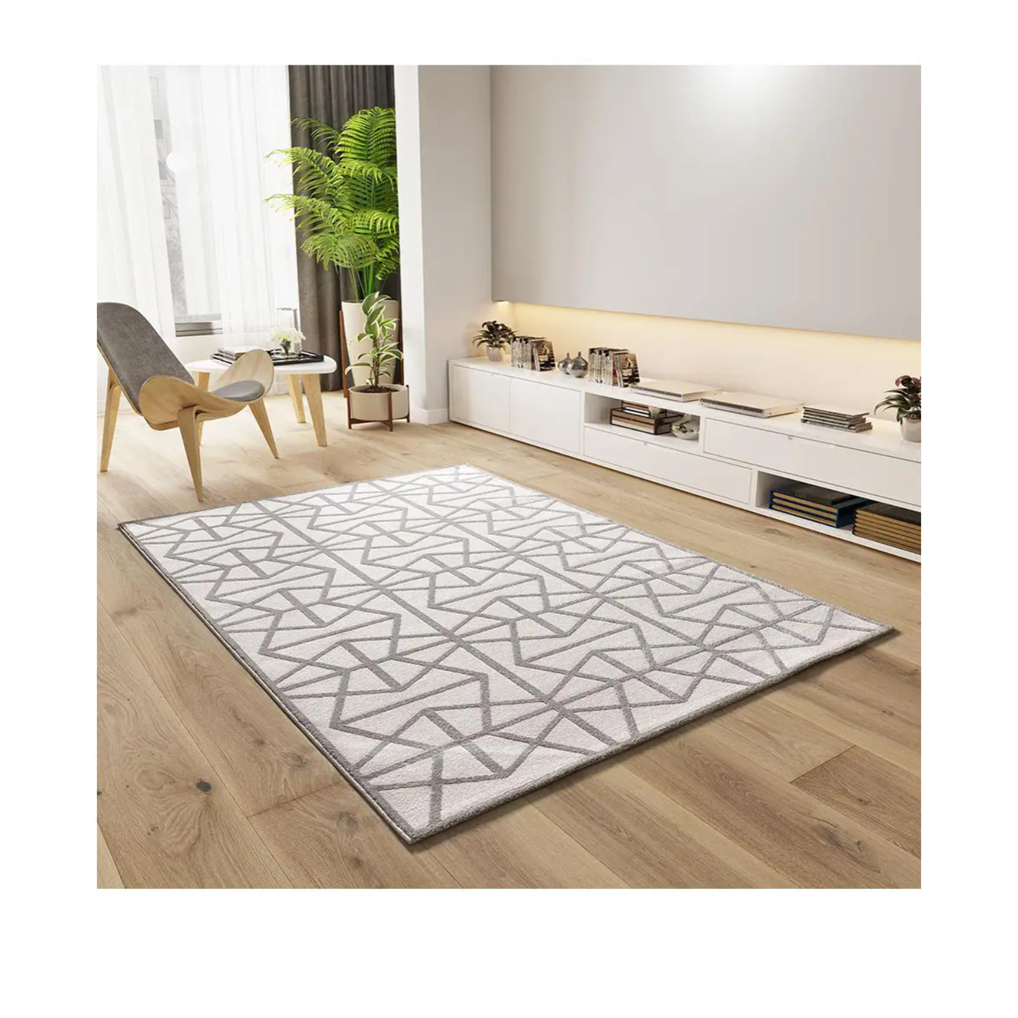 FLORA Alfombra geométrica con relieve en tonos blanco y gris, varias medidas disponibles