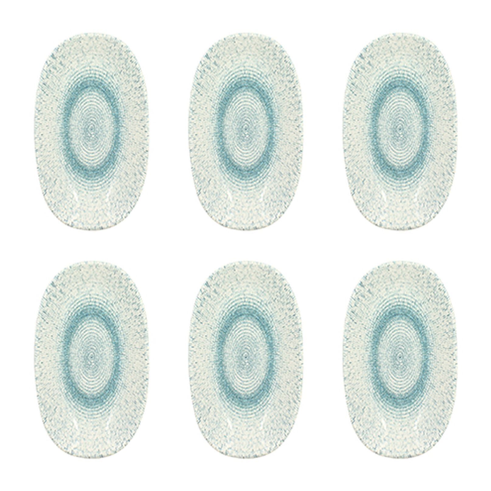 Lot de 6 assiettes ovales en porcelaine blanche et bleue 19cm AQUA