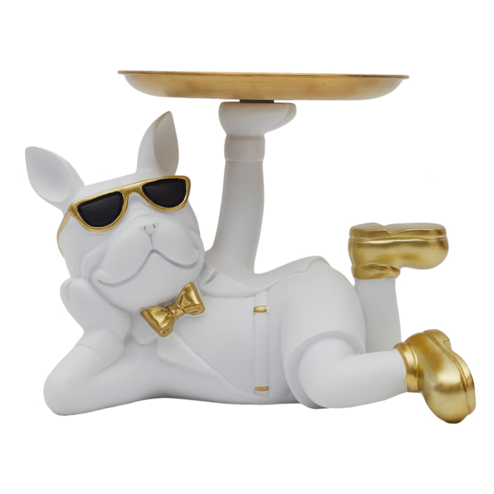 Statue Deco Bulldog Blanc Vide Poche