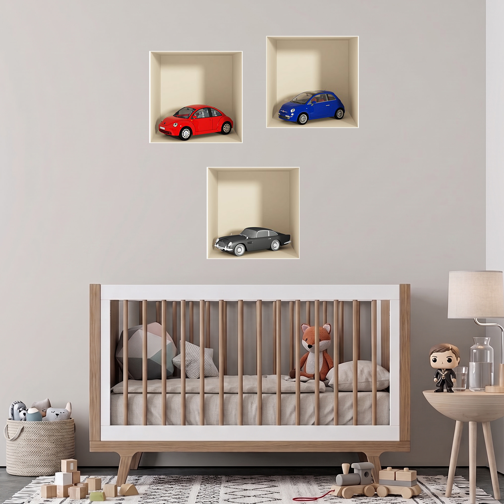 Stickers muraux 3D | Sticker Mural Autocollant effet 3D voitures 3 couleurs - Stickers adhésifs 3D Chambre Salon Trompe l'oeil