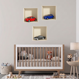 Stickers muraux 3D | Sticker Mural Autocollant effet 3D voitures 3 couleurs - Stickers adhésifs 3D Chambre Salon Trompe l'oeil