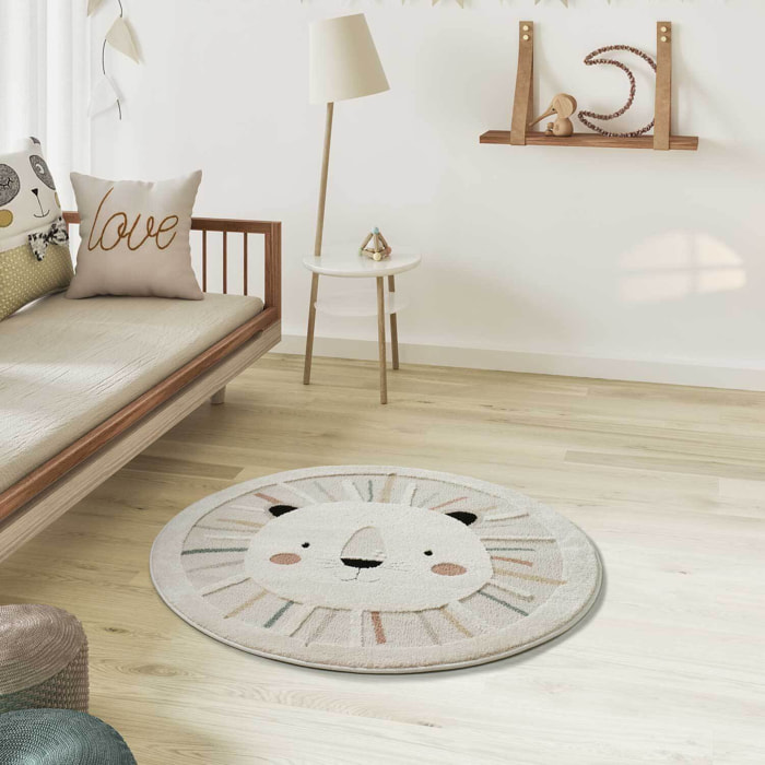 CLOWN Alfombra redonda infantil con osito multicolor, 120x120 cm