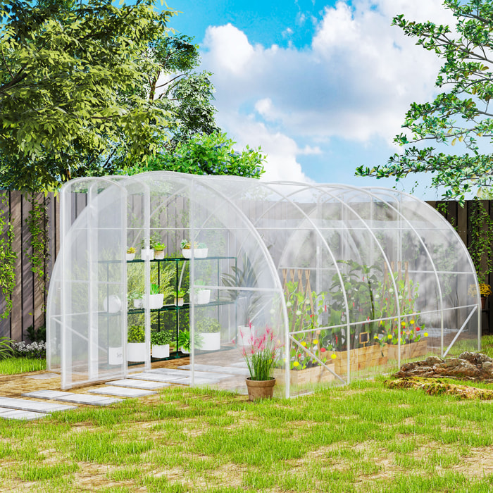 Invernadero de Túnel 4x3x2 m Invernadero de Jardín con 2 Puertas Cubierta PE 150g/m² Estructura de Acero Galvanizado y Techo Redondeado para Cultivos Plantas Flores Transparente