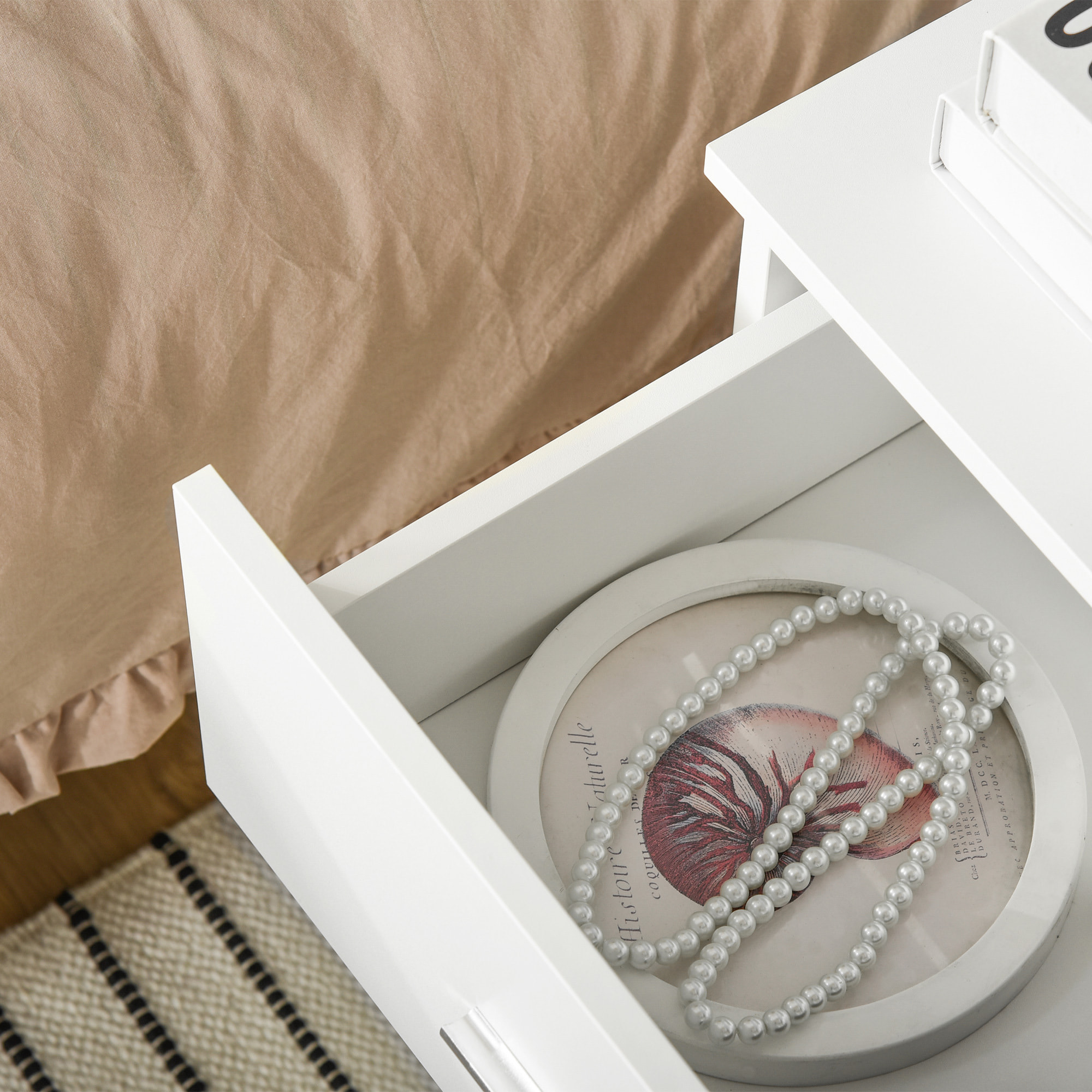 HOMCOM Mesita de Noche Moderna Mesilla de Noche con 2 Cajones Mesita Auxiliar para Salón Dormitorio Carga 30 kg 45x39,5x49 cm Blanco