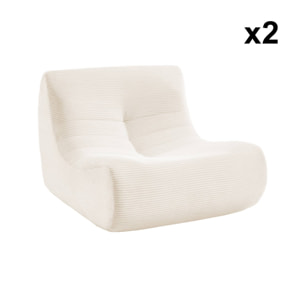 Chauffeuse velours côtelé 2 places crème L 91 x P 105 x H 72 cm - SOKOL