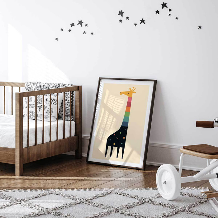 Affiche enfant girafe galaxie  Affiche sous cadre noir