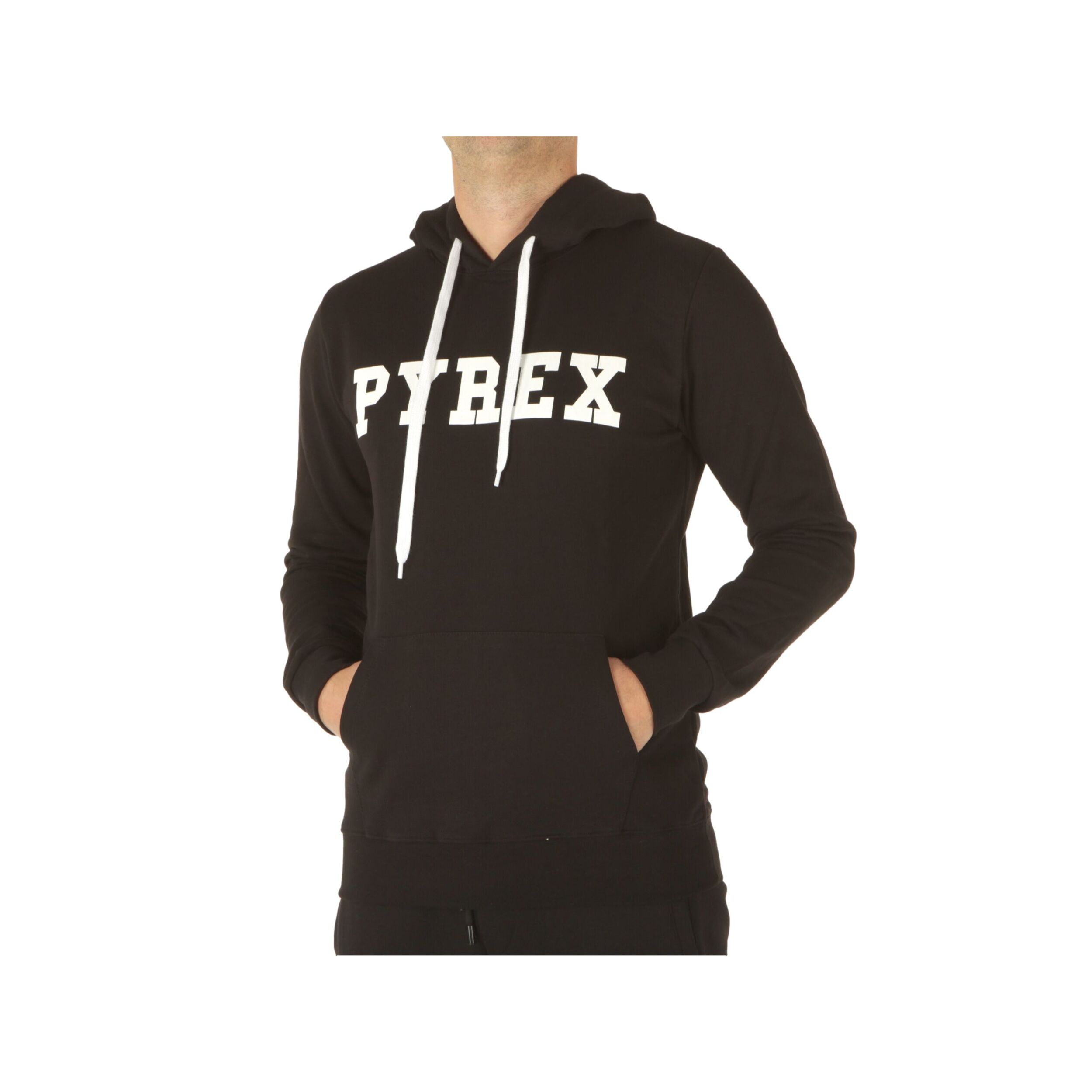 Felpe Pyrex Maglia Cappuccio In Felpa Uomo Nero Stampa Bianca Nero