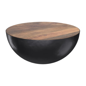 Table basse ronde en bois massif et métal D90 cm - Tajy