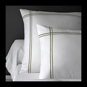 Lot de 2 taies satin de coton 115 g/m² jeu d'unis blanc vert Palais chic bronze