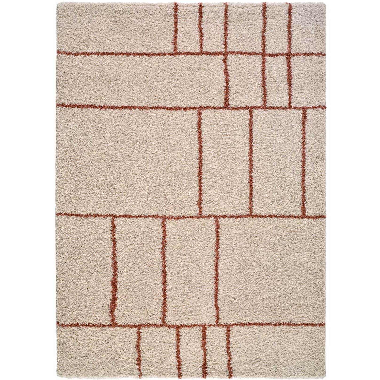 HELIA Alfombra shaggy geométrica en beige y motivos caldera, varias medidas disponibles