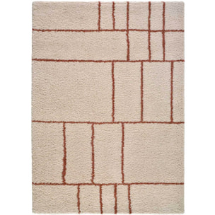 HELIA Alfombra shaggy geométrica en beige y motivos caldera, varias medidas disponibles