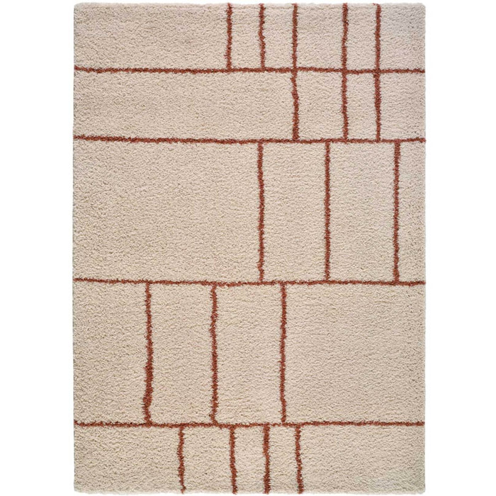 HELIA Alfombra shaggy geométrica en beige y motivos caldera, varias medidas disponibles