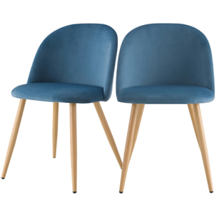 Lot de 2 chaises en velours bleu et pieds en métal - Cozy