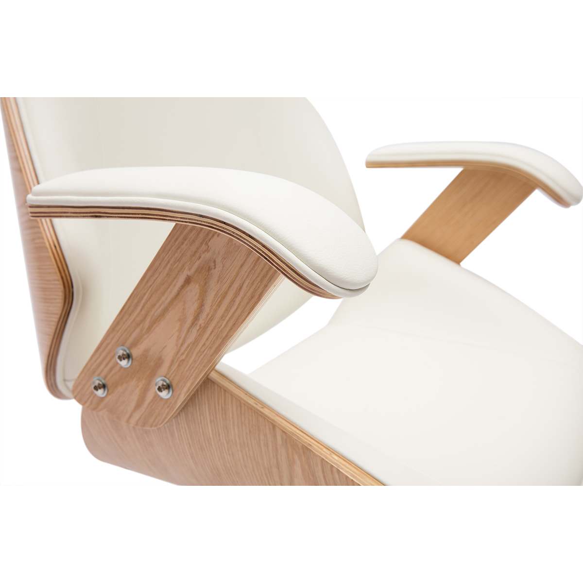 Fauteuil de bureau de direction design blanc, bois clair et acier chromé MUSK