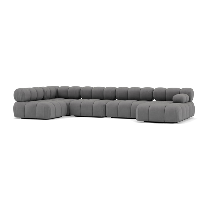 Ruby - canapé panoramique modulable d'angle gauche 7 places en velours texturé - Gris
